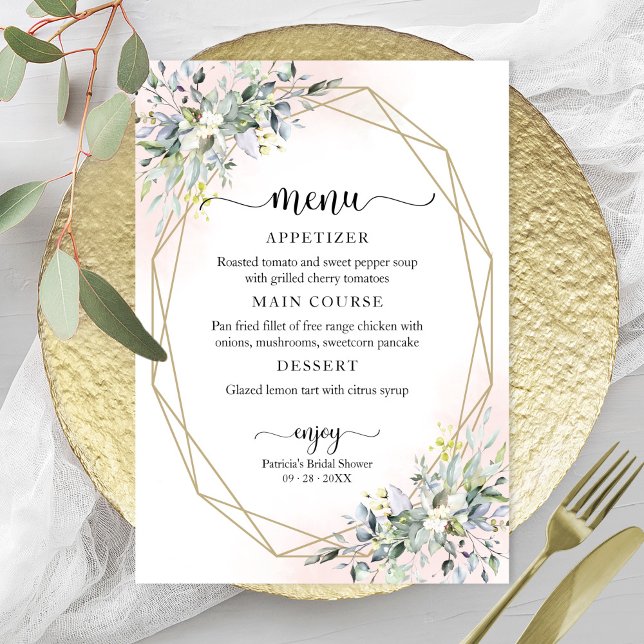 Invitation Menu de la douche de mariage rose pâle géométrique (Créateur téléchargé)