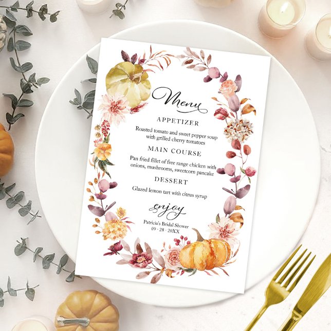 Invitation Menu de la douche de mariée automne citrouille pou (Créateur téléchargé)
