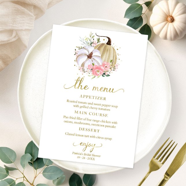 Invitation Menu de la douche de mariée Floral Pumpkin automne (Créateur téléchargé)