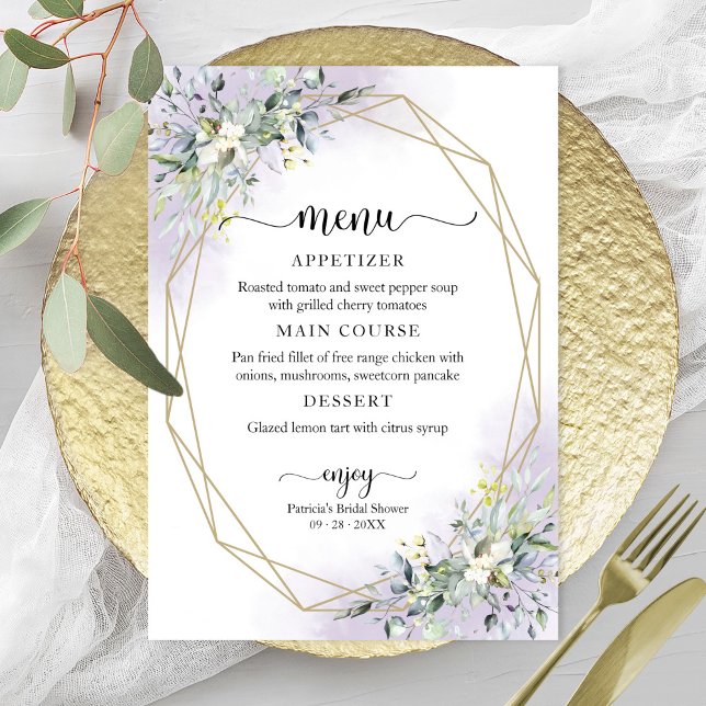Invitation Menu de la douche de mariée géométrique verte et v (Créateur téléchargé)
