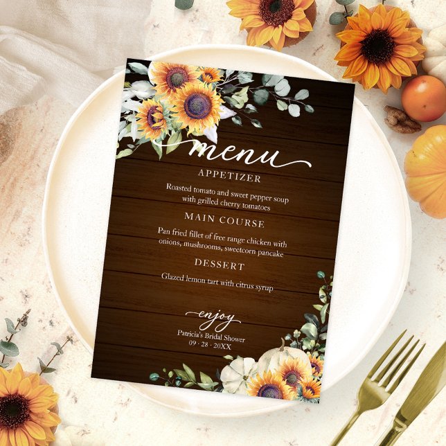 Invitation Menu de la douche de mariée Greenery Sunflowers au (Créateur téléchargé)