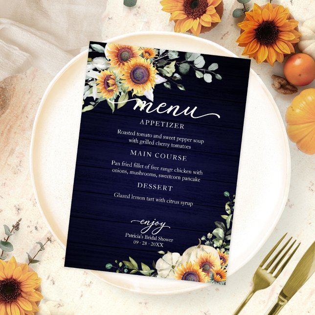 Invitation Menu de la douche de mariée Greenery Sunflowers au (Créateur téléchargé)