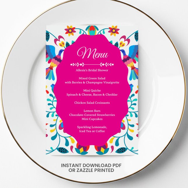 Invitation Menu de la fête nuptiale florale Fiesta rose (Créateur téléchargé)