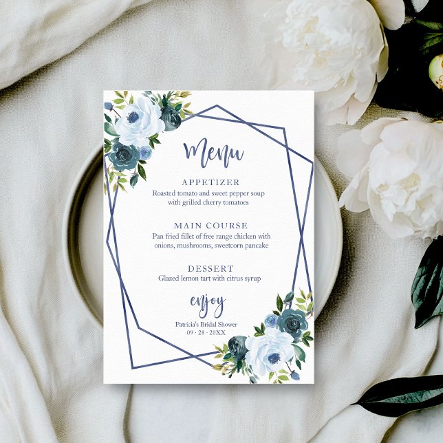 Invitation Menu de la réception de mariage aquarelle florale  (Créateur téléchargé)