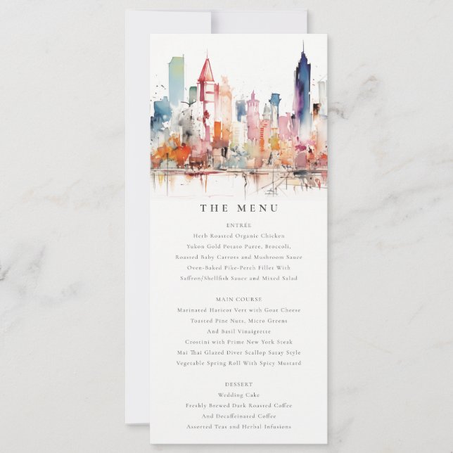 Invitation Menu de mariage à l'aquarelle de Chicago Illinois (Devant)