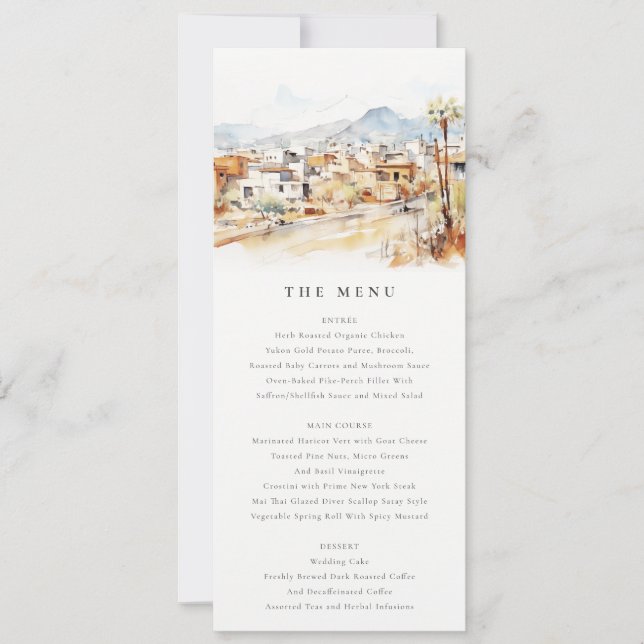 Invitation Menu de mariage à l'aquarelle paysage de Tucson Ar (Devant)