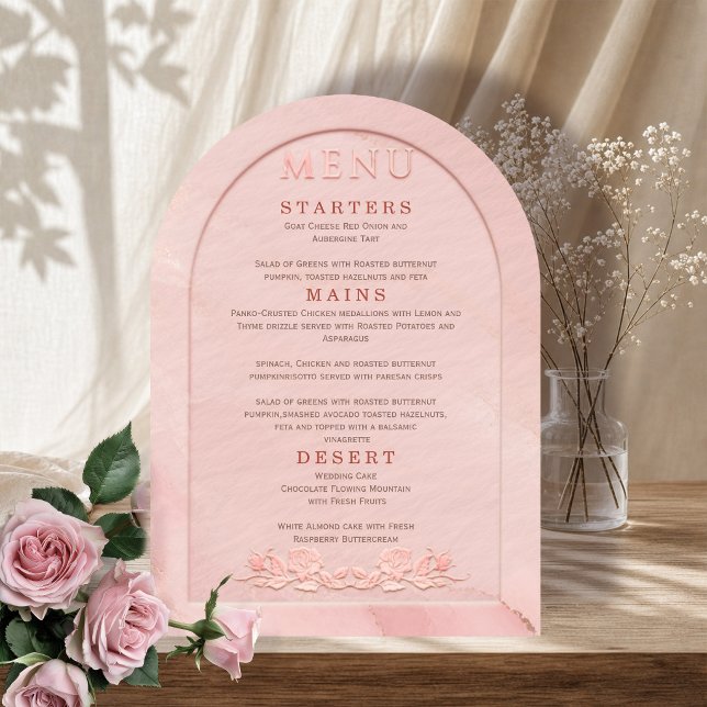Invitation Menu de mariage à l'arche en relief rose carmin (Créateur téléchargé)