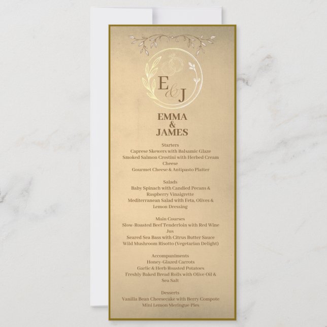 Invitation Menu de mariage à monogramme aquarelle beige chic (Devant)