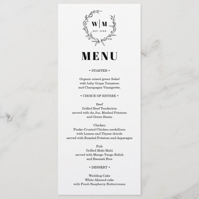 Invitation Menu de mariage à monogramme de couronne élégant (Devant)