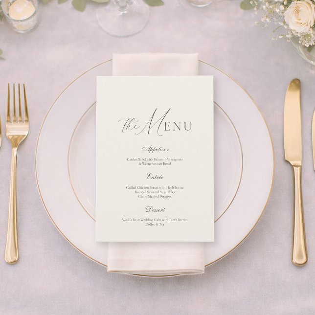 Invitation Menu de mariage à rayures beige neutre (Créateur téléchargé)