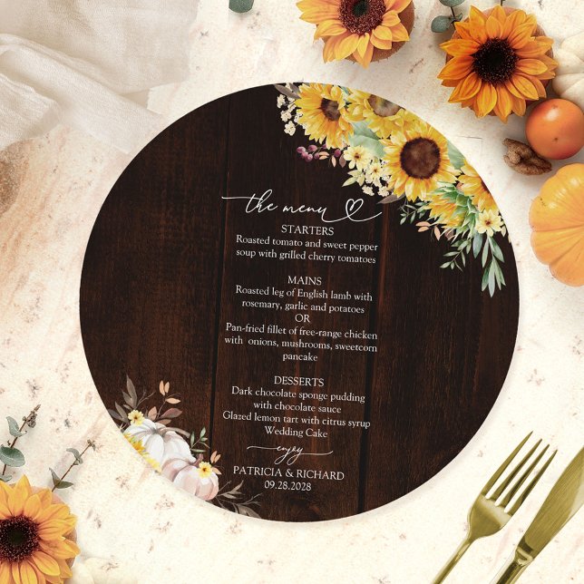 Invitation Menu de mariage cercle de tournesol et citrouille  (Créateur téléchargé)
