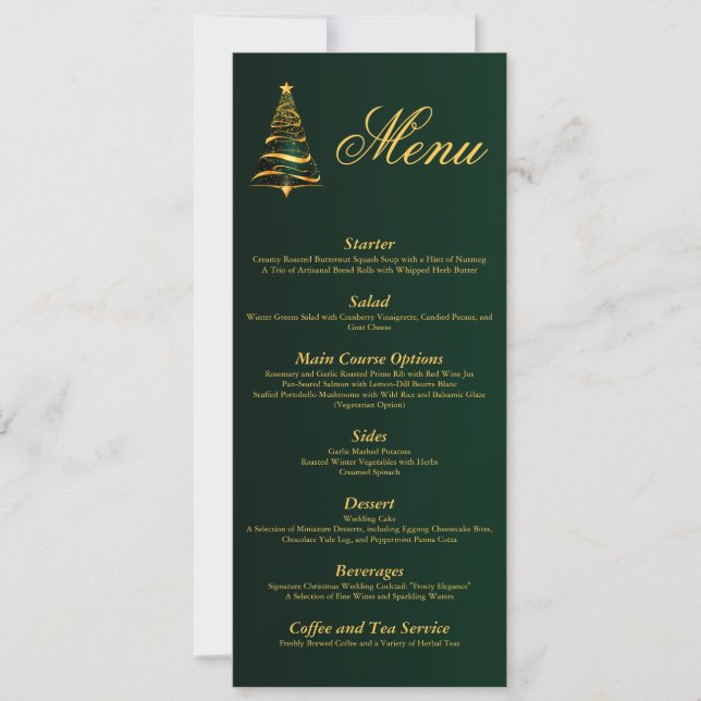 Invitation Menu de mariage chic et élégant avec arbre de Noël (Devant)