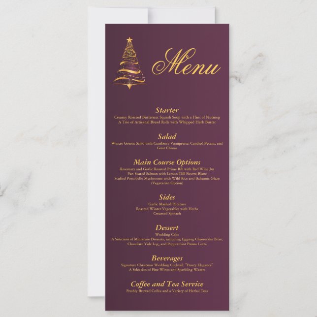 Invitation Menu de mariage chic et élégant avec arbre de Noël (Devant)