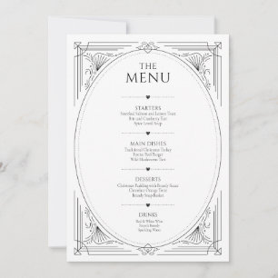 Invitation Menu de mariage classique cadre vintage noir et bl