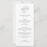 Menu de mariage classique monogramme écriture élég