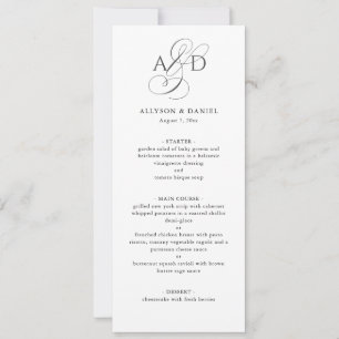Invitation Menu de mariage classique monogramme écriture élég