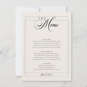 Invitation Menu de mariage classique noir ivoire blanc callig