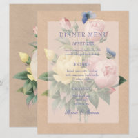 Menu de mariage du jardin de roses anglaises