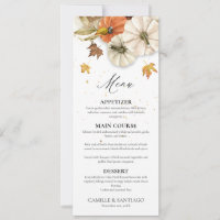 Menu de mariage élégant d'automne