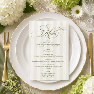 Invitation Menu de mariage élégant écriture rayé vert
