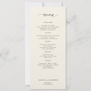 Invitation Menu de mariage élégant simple noir et ivoire