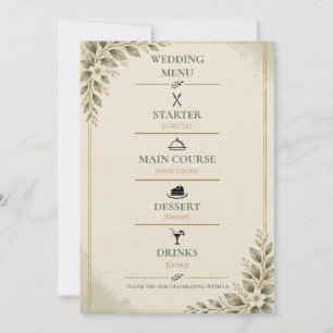 Invitation Menu de mariage élégant vert sauge