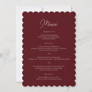 Invitation Menu de mariage en bordure festonnée Burgundy Mood