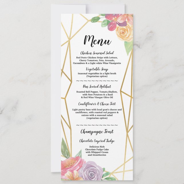 Invitation Menu de mariage en or Cadre rustique Floral (Devant)