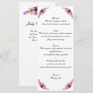 Invitation Menu de mariage floral aquarelle rose et vert