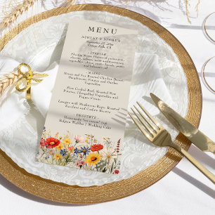 Invitation Menu de mariage floral de campagne aux fleurs sauv