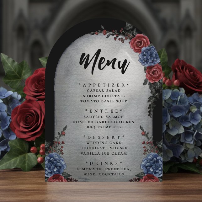 Invitation Menu de mariage floral gothique de pierre tombale (Créateur téléchargé)