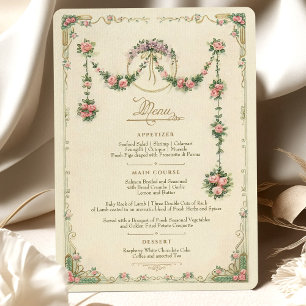 Invitation Menu de mariage floral victorien avec guirlande dé
