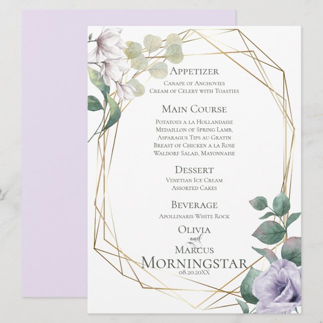 Invitation Menu de mariage | Menu botanique vert pivoine lava (Devant / Derrière)
