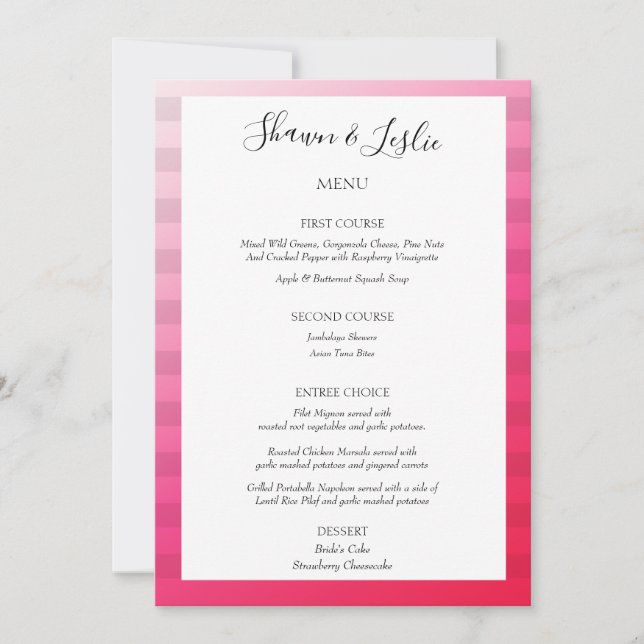 Invitation Menu de mariage moderne aux rayures roses (Devant)