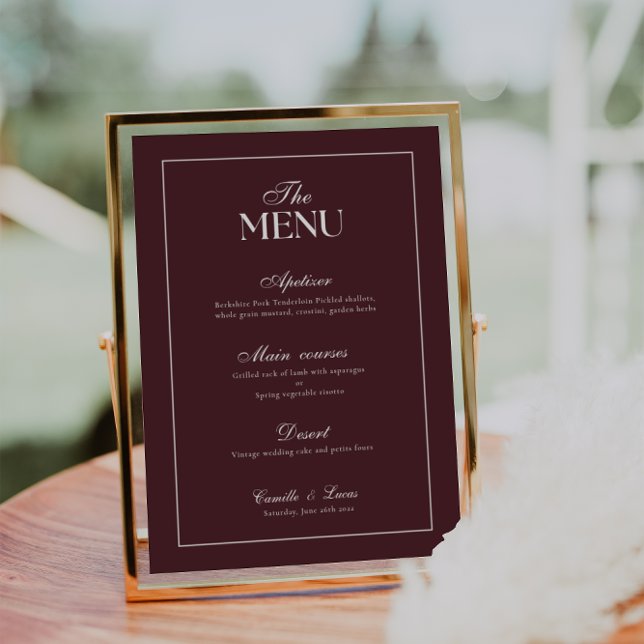 Invitation Menu de mariage moderne en Bourgogne (Créateur téléchargé)