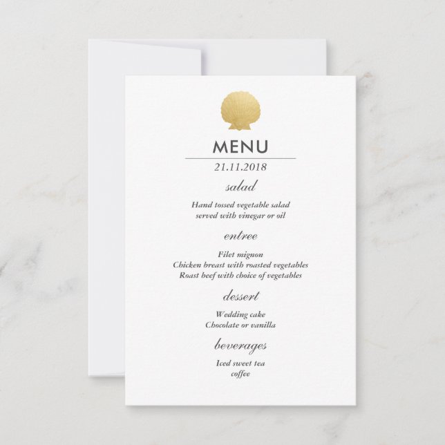Invitation Menu de mariage océan en feuille d'or fausse | Coq (Devant)