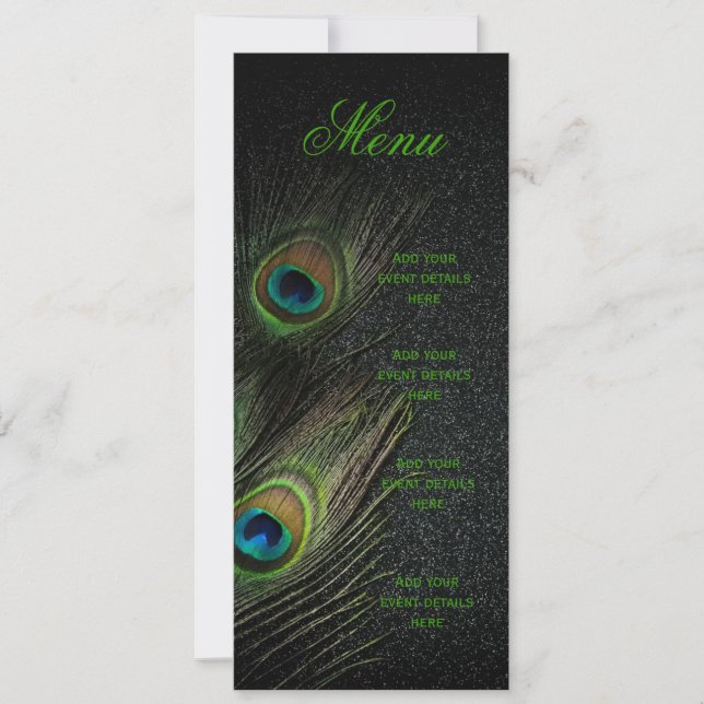 Invitation Menu de mariage paon vert émeraude or noir (Devant)
