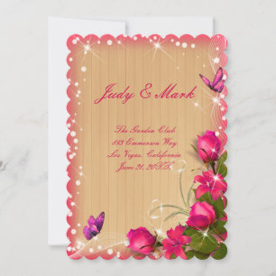 Invitation Menu de mariage papillon floral rose en bois rusti