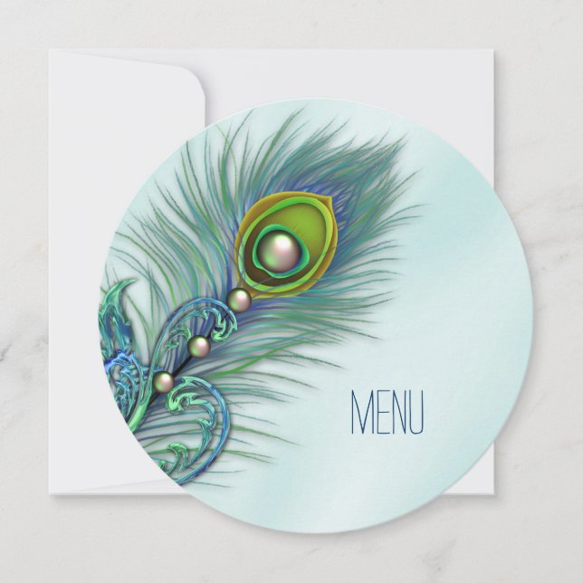 Invitation Menu de Mariage Peacock bleu violet et Turquoise (Devant)