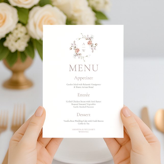 Invitation Menu de mariage recto-verso à monogramme floral ro (Créateur téléchargé)