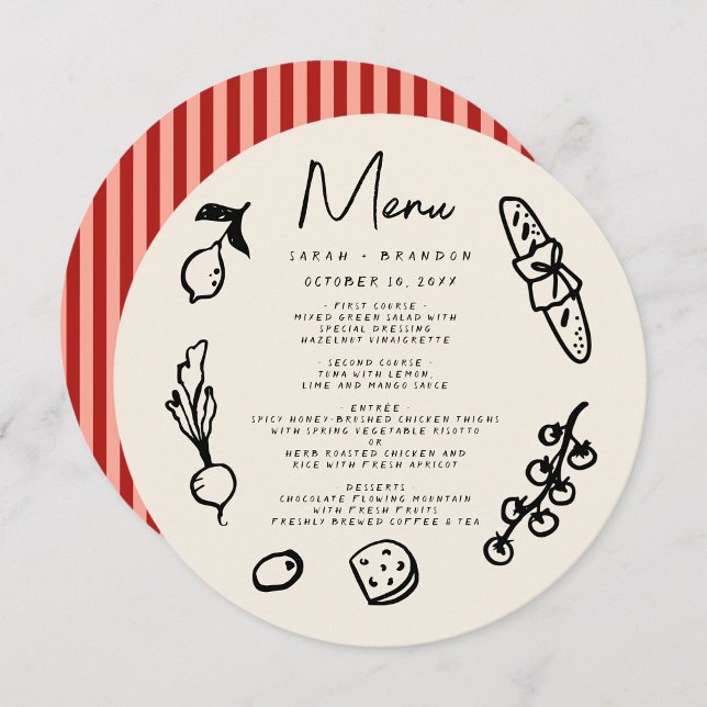 Invitation Menu de mariage rétro dessiné à la main (Créateur téléchargé)