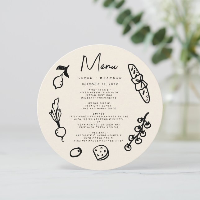 Invitation Menu de mariage rétro écrit à la main et dessiné à (Créateur téléchargé)