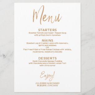 Invitation Menu de mariage Rose or élégant
