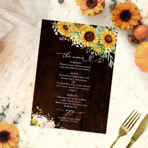 Invitation Menu de mariage Rustique Automne Tournesol Citroui