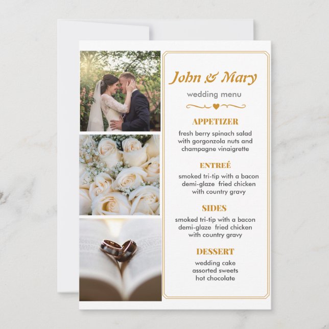 Invitation Menu de mariage simple avec photos (Devant)