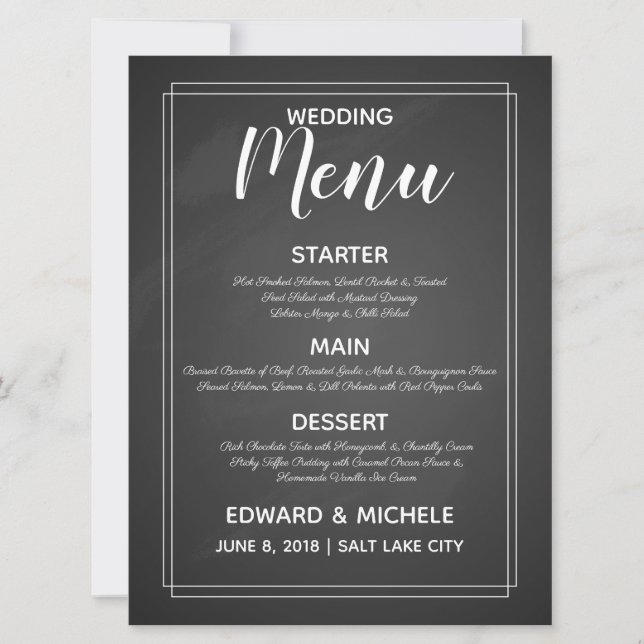 Invitation menu de mariage Tableau noir style calligraphie mo (Devant)