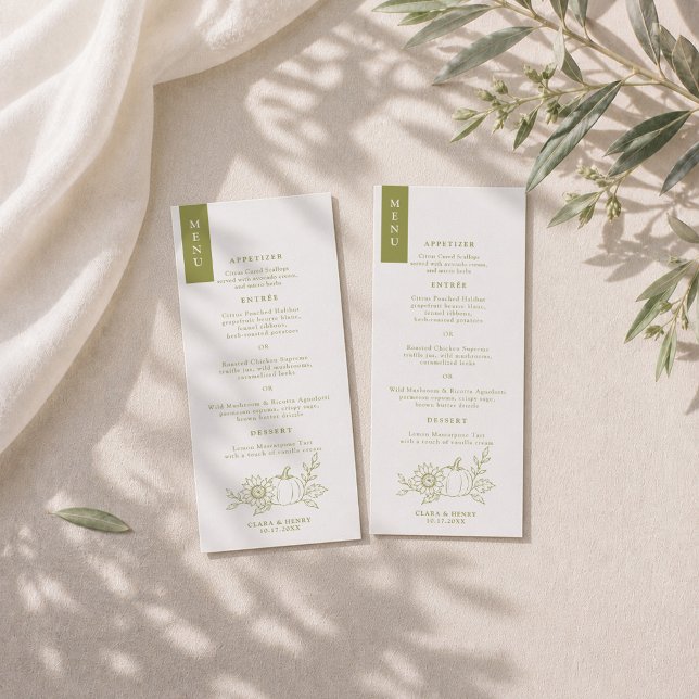 Invitation Menu de mariage tournesol citrouille vert olive (Créateur téléchargé)