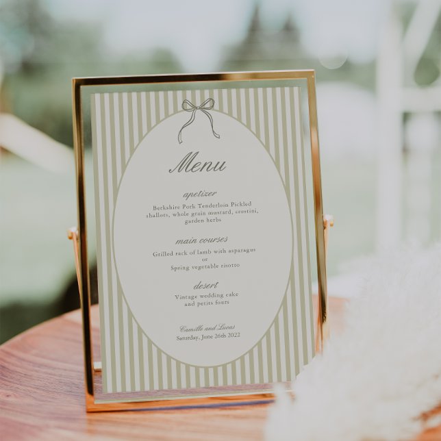 Invitation Menu de mariage vert à rayures fantaisistes (Créateur téléchargé)