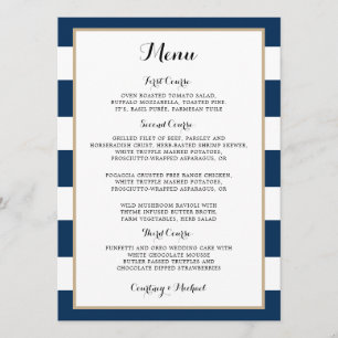 Invitation Menu de réception de mariage avec rayures bleu mar