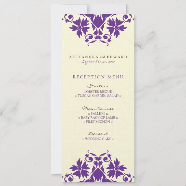 Invitation Menu de réception de mariage avec timbre décoratif (Devant)